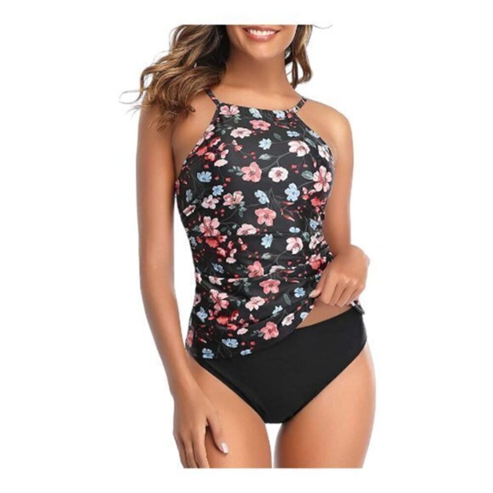 Tankini Swimsuit Black Pink Blue High Neck Tummy Control Size XXL NWT #2282